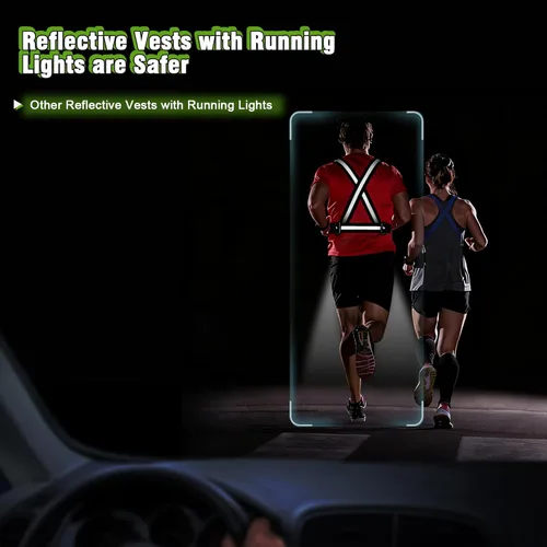 Vista 6 de Luces de correr para corredores, chaleco reflectante con 3 modos de luces con sensor de movimiento, inclinación ajustable de 45°, chaleco Negro