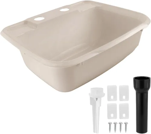 RecPro Lavabo de Baño Rectangular para RV | Lavabo de Tazón Único | Fregadero para Autocaravana | Plástico (Marrón Arena)