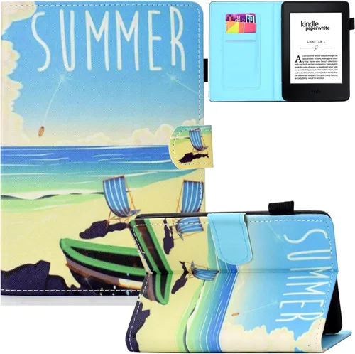 Vista 17 de Funda para Kindle Paperwhite, de piel sintética, con ranuras para tarjetas, con tapa de apagado y encendido automático para Amazon Kindle Paperwhite