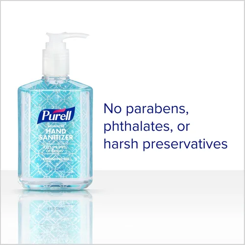 Vista 4 de Purell Advanced Hand Sanitizer - Serie de diseño de gel refrescante para manos, aroma limpio, transparente, botella de bomba de 8 onzas líquidas