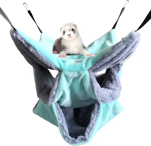Vedem Hamaca colgante para animales pequeños, de felpa, triple de felpa, escondite para azucar, hurón, ardilla (menta)