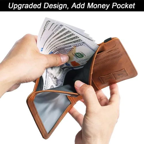 Vista 3 de Portatarjetas de pasaporte y vacuna combinada, funda tipo cartera, cartera de viaje de cuero con bloqueo RFID para hombres y mujeres, Marrón