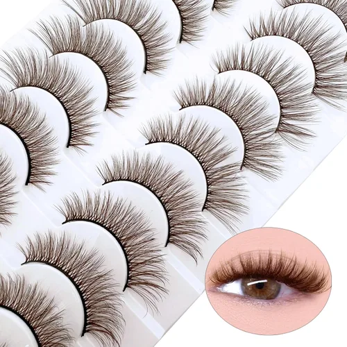 Vista 6 de Pestañas marrones de aspecto natural, pestañas marrones, 10 pares de pestañas postizas MUQIU37 de visón 3D, volumen dramático, pestañas cruzadas