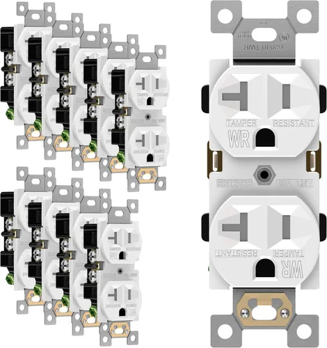Vista 10 de ENERLITES Tomacorrientes de receptáculo dúplex, resistentes a manipulaciones, grado industrial, conexión a tierra de 3 cables, 2 polos, 5-15R, 15 A