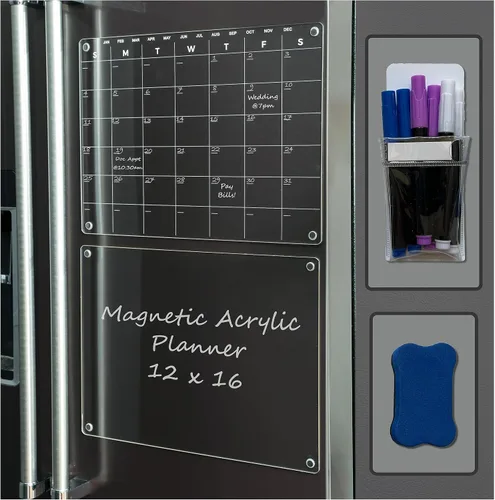 ALLURO - Calendario magnético acrílico para refrigerador, calendario transparente para refrigerador, tabla de planificación, pizarra magnética de