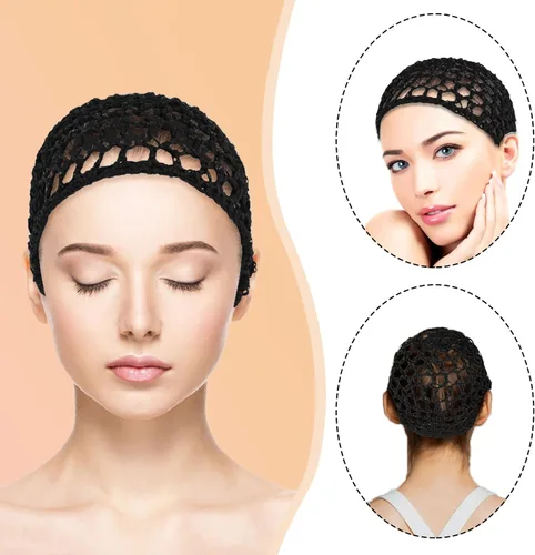 Vista 2 de Mozeat Lens Paquete de 3 redes para el cabello para dormir, malla de ganchillo, red de pelo de rayón