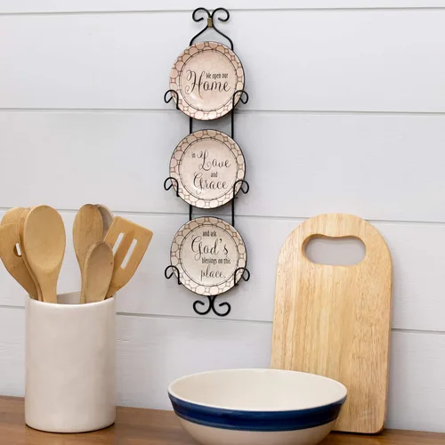 Vista 2 de We Open Our Home - Mini placas de pared de cerámica con estante de exhibición de metal, juego de 3