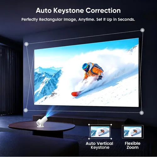 Vista 4 de [Aplicaciones integradas y Keystone automático] Mini proyector, proyector portátil con WiFi 6 y Bluetooth 5.2, proyector inteligente nativo 1080P