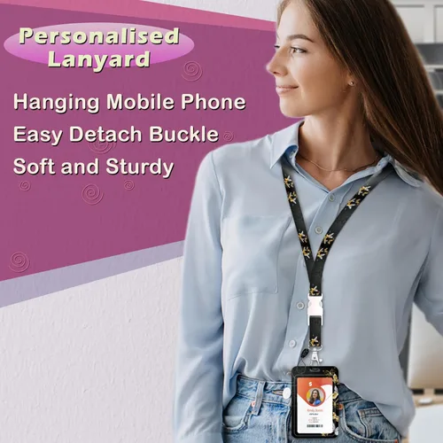 Vista 4 de Soporte para tarjetas de identificación con cordón, soporte retráctil para tarjetas de identificación, correa desmontable para el cuello con carrete