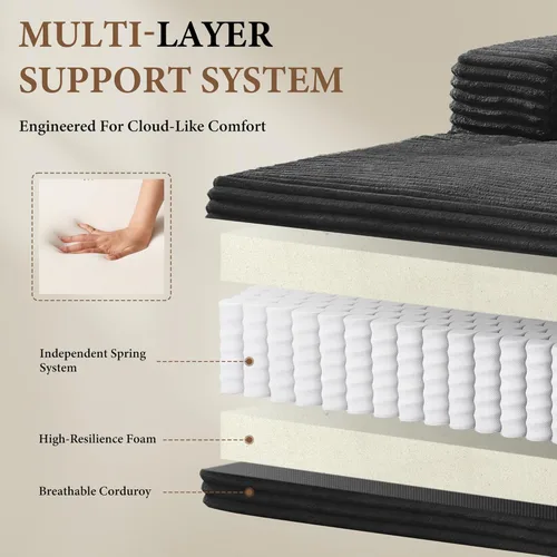 Vista 4 de Sofás seccionales de 105" para sala de estar, sofá nube con forma de L tapizado sin estructura rígida, sofá seccional moderno modular con chaise