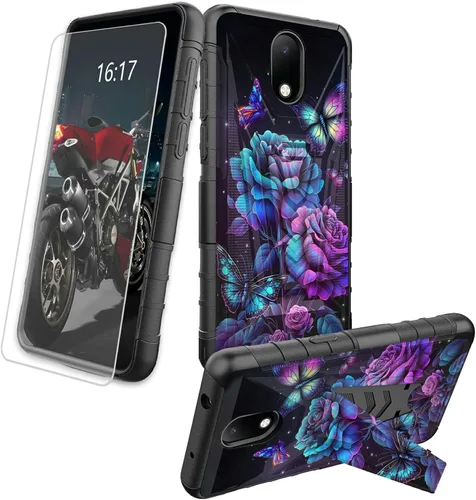 Vista 51 de Funda para AT&T Maestro Max 2021/Cricket Ovation 2 con protector de pantalla de vidrio templado, funda resistente con función atril integrada
