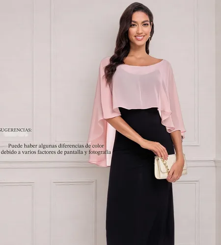 Vista 3 de Sheer Shawls and Wraps for Evening Dresses Chiffon Capes for Women Negro