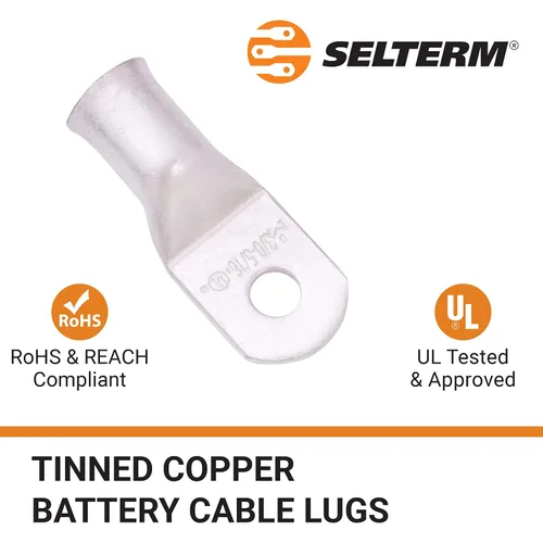Vista 237 de SELTERM 5 piezas terminales de cable de cobre estañado 1/0 AWG perno de 1/2", extremos de cable de batería, terminales de anillo, conectores