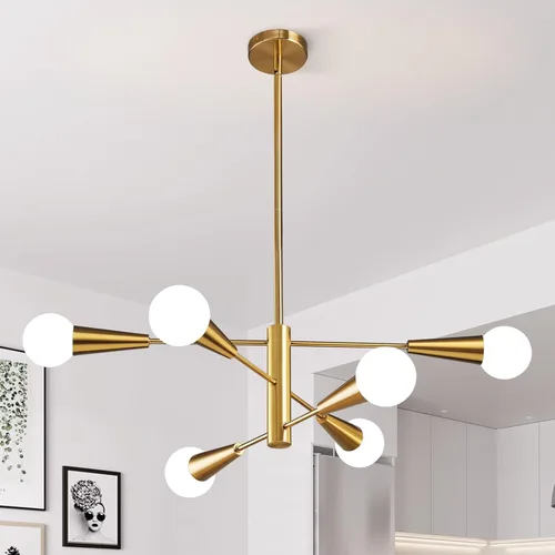 Vista 9 de KAISITE Lámpara de araña Sputnik moderna – Lámpara de techo de granja negra de 12 luces para comedor, cocina, sala de estar