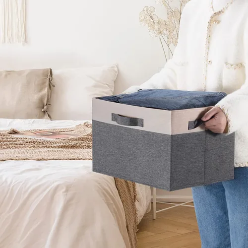 Vista 48 de GhvyenntteS Contenedores de almacenamiento extra grandes con tapas, cajas de almacenamiento plegables de tela con tapas y asas, cestas