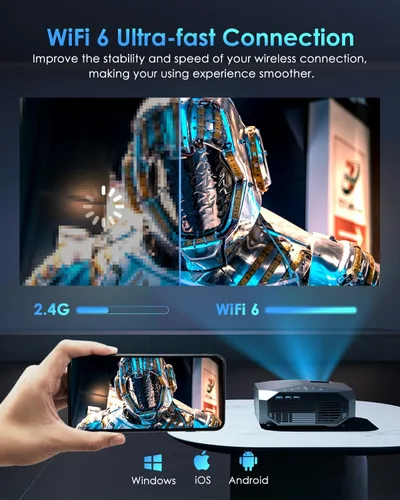 Vista 4 de YOWHICK Proyector 4K con WiFi y Bluetooth, 12000L Native 1080P Proyector de película portátil para exteriores, proyector de video inteligente, 50%