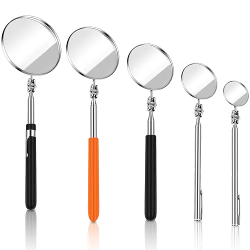 5 piezas de juego de espejos de inspección telescópicos redondos de acero inoxidable con rotación de 360 grados, herramienta de inspección ajustable
