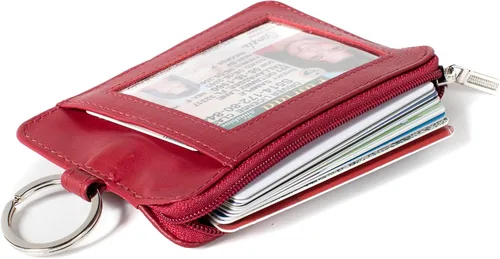 Vista 3 de RFID Slim ID - Cartera con bolsillo frontal con cierre de monedero, Rojo, S