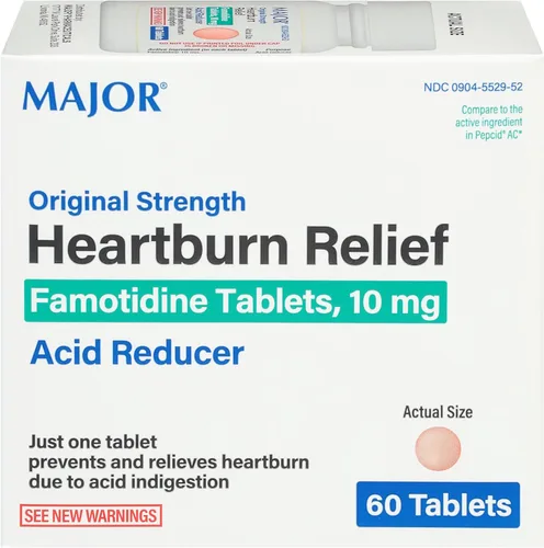 MAJOR Original Strength Alivio de la acidez estomacal - Tabletas de famotidina, 10 mg - Reductor de ácido - 60 unidades