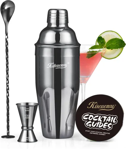 KITESSENSU Juego de Coctelera, Juego de Coctelera de Martini de Acero Inoxidable con Mezclador de Cóctel de 24 Onzas con Agitador de Bebidas,