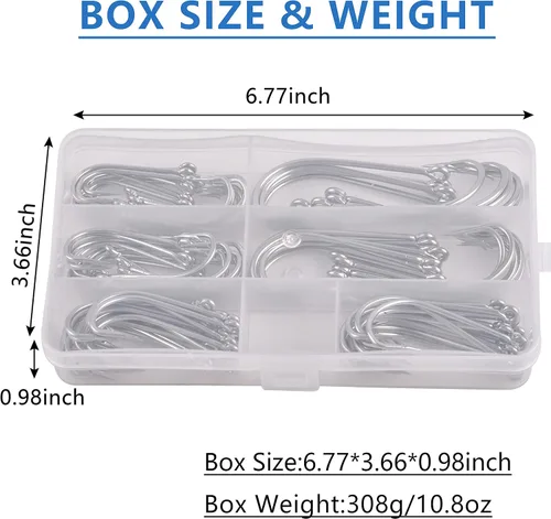 Vista 5 de O'shaughnessy - Juego de ganchos de pesca de agua salada, 100 ganchos de acero inoxidable de mango largo surtido para agua dulce y salada