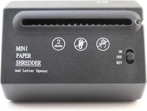 Vista 4 de Trituradora de papel, alimentación automática USB, mini trituradora de papel eléctrica A6, cortadora de papel transversal y tarjeta de crédito