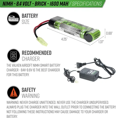 Vista 3 de Valken Batería Airsoft - NiMH 8.4v 1600mAh Mini Brick