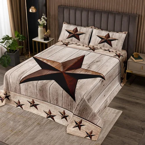 Vista 12 de Colcha acolchada rústica de Texas con estrellas del oeste de Texas para niños y niñas, color azul marino, juego de cubrecama de madera