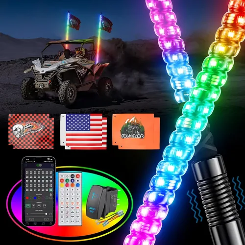 Vista 11 de Ehaho 2 piezas luces de látigo de 1 pie para UTV ATV con base de resorte, luz LED de látigo tres veces más brillante con interruptor basculante y 6