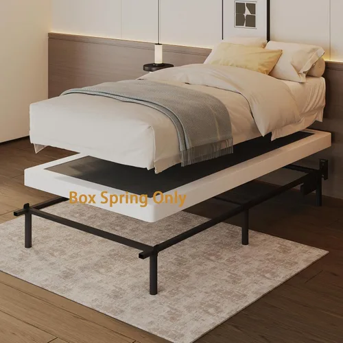 Vista 4 de Base de cama con somier de 3 pulgadas, tamaño individual, base de colchón de metal resistente con funda de tela, sin ruido, fácil montaje