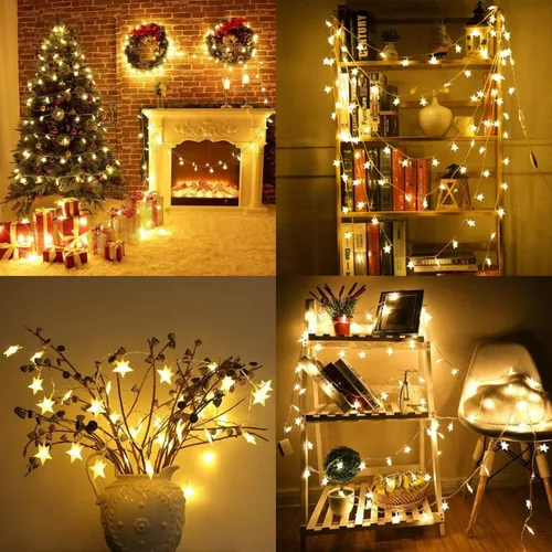 Vista 4 de ITICdecor Guirnalda de luces de 15 pies, 30 luces LED de Navidad con pilas, para interiores y exteriores, luces parpadeantes, decoración