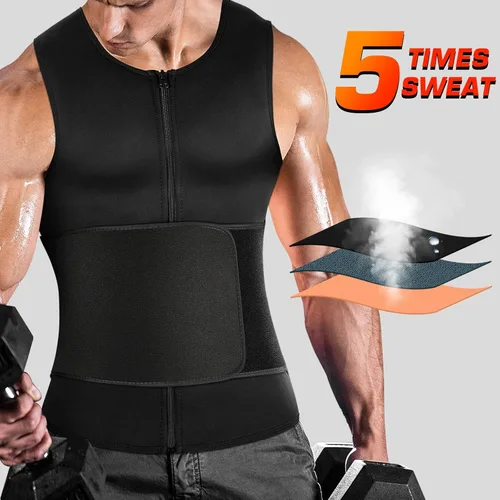Vista 2 de Cimkiz Men's Waist Trainer Sauna Suit Shirt, Gym & Exercise Compression Vest, Sweat-Boosting Workout Top
