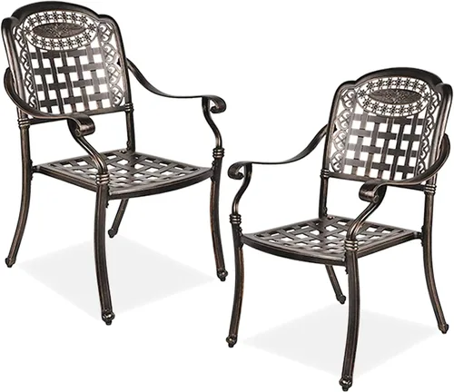 Vista 7 de LEISU Silla de comedor de aluminio fundido de 2 piezas, sillas de bistró para el hogar, patio, jardín, terraza (2 sillas de perlas orientales)