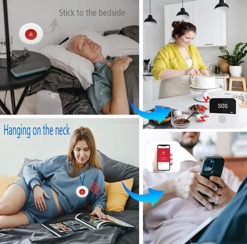 Vista 4 de Sistema de botón de llamada WiFi para cuidador, alerta de aplicación inteligente, botón de llamada de emergencia, alerta de ayuda personal en casa