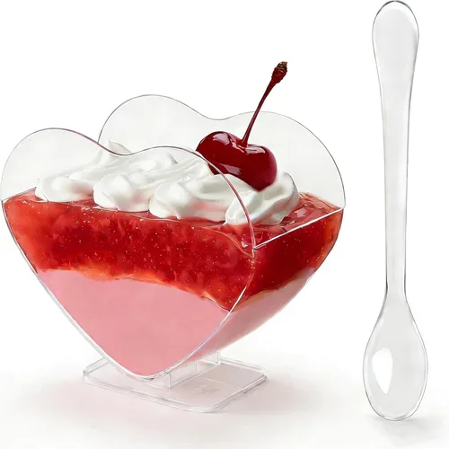 Vista 8 de Qeirudu Mini tazas de postre de 3 onzas con tapas y cucharas, paquete de 50 tazas de plástico para parfait tazas de postre para aperitivos