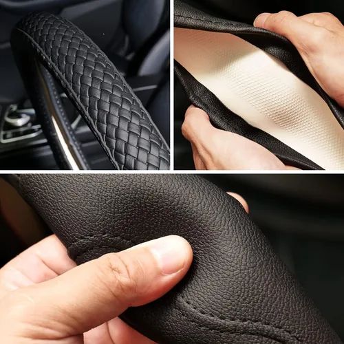 Vista 8 de Moyishi Funda de cuero superior para volante, ajuste universal, suave y transpirable, color negro