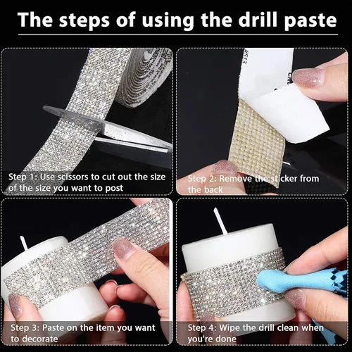 Vista 5 de 2 rollos de 6 yardas con diamantes de imitación autoadhesivos de cristal brillante para decoración de bricolaje, cinta de diamante con diamantes
