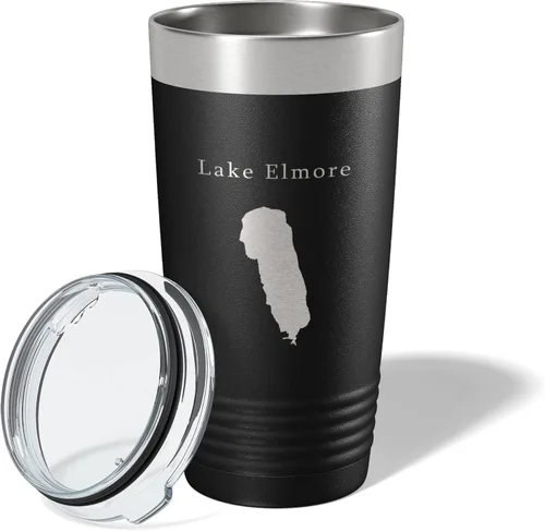 Vista 2 de Lake Elmore Map Tumbler Travel Mug Insulated Laser Engraved Coffee Cup Vermont 20 oz Black
