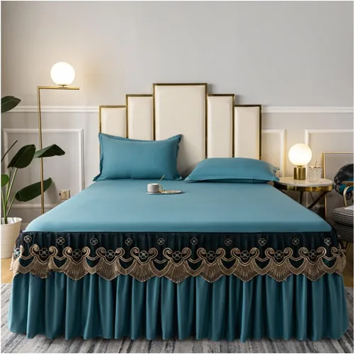 Vista 31 de Juego de colcha acolchada de terciopelo de lujo de 3 piezas con volantes, tamaño King, con 2 fundas de almohada de 18 pulgadas, caída de polvo