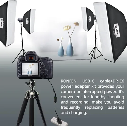 Vista 2 de DR-E6 Acoplador DC LP-E6 LP-E6N Batería ficticia USB-C Cable PD Adaptador Adaptador ACK-E6 Adaptador de corriente CA para cámaras Canon EOS R7 R6 R5