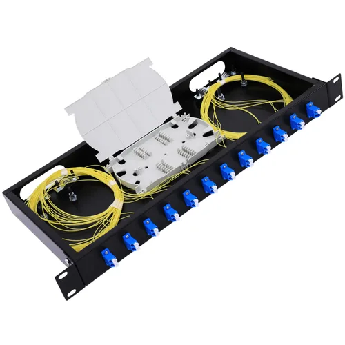 Vista 6 de GESD Caja de montaje en rack SC de 24 puertos + bandejas de empalme de cables de fibra Kit SC-UPC monomodo