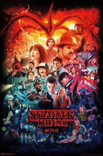 Vista 8 de Netflix Stranger Things - Póster de pared de tres temporadas formato one sheet, 22.4" x 14.7", versión con marco de madera de granero Versión