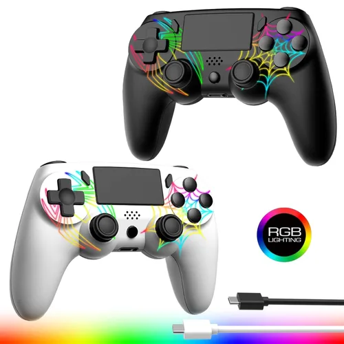 DEFNDR 2 Pack Wireless Controller for PS4 - Controller fit for PlayStation 4/Pro/Slim/PC, Spider Pattern Design, 1000mAh Battery, Adjustable RGB,