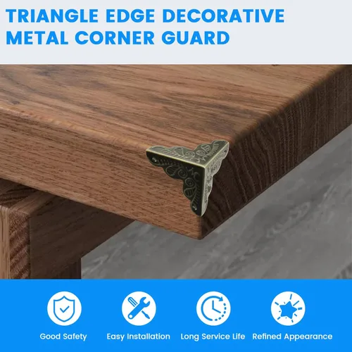 Vista 4 de SDTC Tech Paquete de 12 protectores de esquina de muebles de 1 x 1 pulgada, borde triangular de bronce antiguo, protector decorativo de esquina