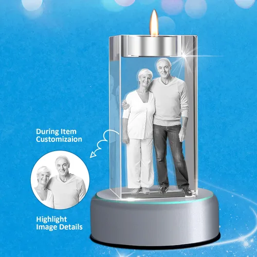 Vista 9 de Foto de Cristal 3D Personalizada, Marco Portavelas con Grabado Láser Personalizado, Regalos Personalizados Conmemorativos de Aniversario, Navidad