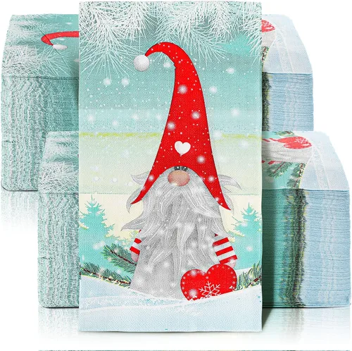 200 servilletas de Navidad para invitados, gnomos, toalla de mano desechable de Navidad para baño, papel para el hogar, Navidad, invierno,