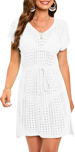 Vista 3 de Jhsnjnr Vestidos de playa de ganchillo para mujer, con lazo en la cintura, traje de baño