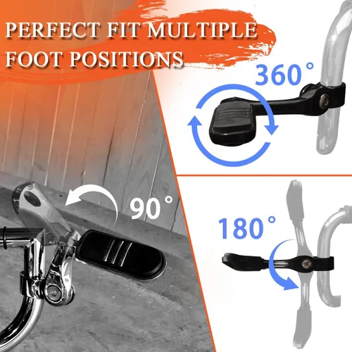 Vista 3 de FOVPLUE Estriberas de carretera de 1.25 pulgadas, estriberas de carretera ajustables en ángulo largo con soportes para Harley Touring Street Glide