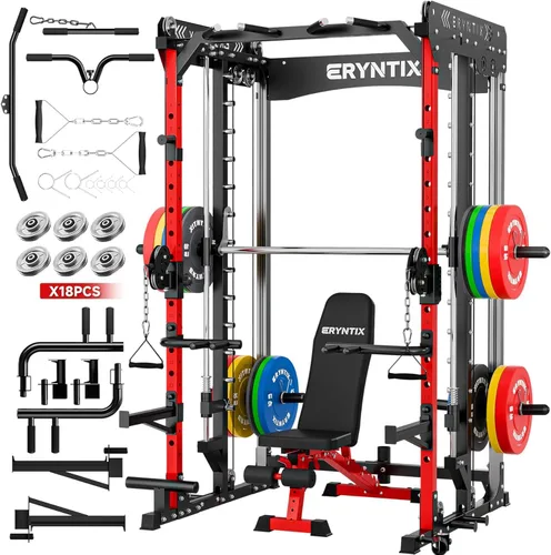 Smith Machine, 2600 LBS Capacity Power Rack for Home Gym Garage, All-in-One Power Cage with Cable Crossover, Heavy-Duty Squat Rack with LAT Pulldown