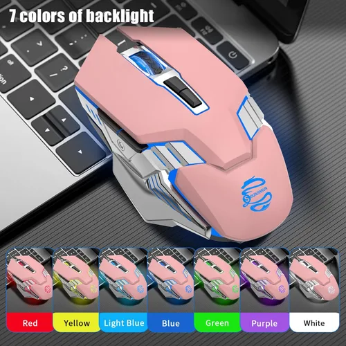 Vista 4 de Ratón inalámbrico Bluetooth, mouse multidispositivo recargable silencioso, BT5.03.0 y USB inalámbrico, ratones de computadora con luz RGB
